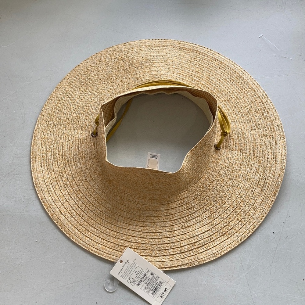 a new day Wide Brim Straw Sun Hat with Yellow Accent